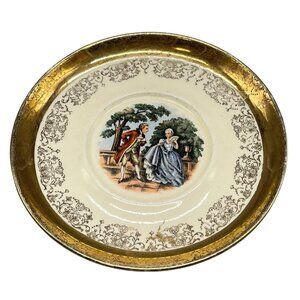 Crest-o-gold warranted 22k gold collector plate cabin gold trim people tree READ